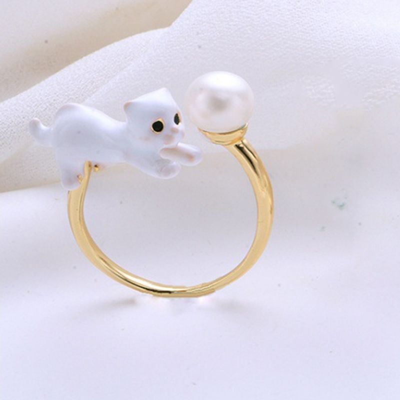 Nhẫn Hở Freesize Mặt Mèo Đính Ngọc Trai Tự Nhiên Đáng Yêu MADAME HIEN PEARLS Cho Nữ NN146