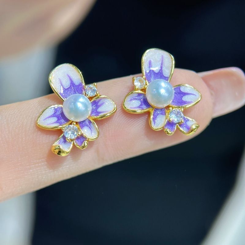 Nhẫn Hoa Lan Hồ Điệp Tím Nguỵ Hoa Ngọc Trai Tự Nhiên MADAME HIEN PEARLS Cho Nữ NN148