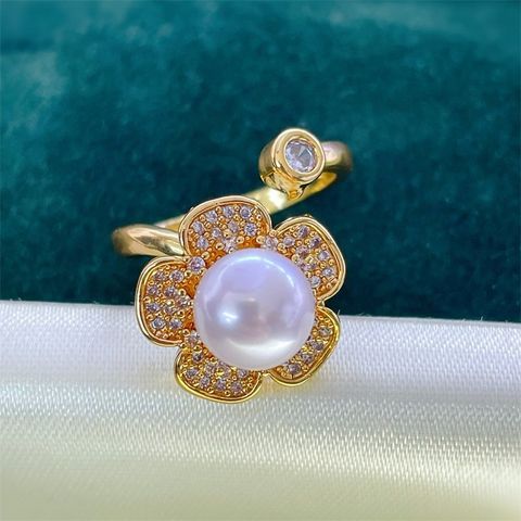 Nhẫn Ngọc Trai Tự Nhiên Mặt Hoa 5 Cánh - Ngọc Trai Phú Quốc Gía Sỉ Cho Nữ NN154