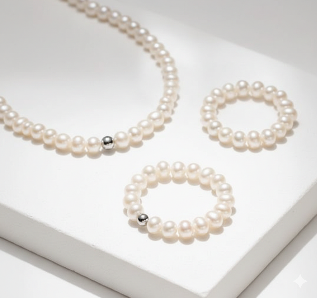 Nhẫn Chuỗi Ngọc Trai Tự Nhiên Nhí 3-4mm Mặt Bi Bạc s925 MADAME HIEN PEARLS Cho Nữ NT008