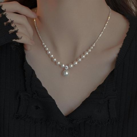 Vòng Cổ Ngọc Trai Hạt Tròn Chạy Dainty Phối Bạc Sterling Mặt Hạt Tròn - Vòng Cổ Thanh Lịch Phong Cách Công Chúa MADAME HIEN PEARLS Cho Nữ CT076