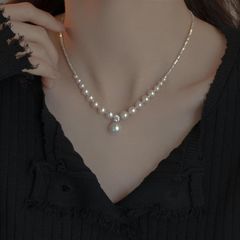 Vòng Cổ Ngọc Trai Hạt Tròn Chạy Dainty Phối Bạc Sterling Mặt Hạt Tròn - Vòng Cổ Thanh Lịch Phong Cách Công Chúa MADAME HIEN PEARLS Cho Nữ CT076