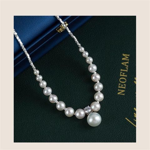 Vòng Cổ Ngọc Trai Hạt Tròn Chạy Dainty Phối Bạc Sterling Mặt Hạt Tròn - Vòng Cổ Thanh Lịch Phong Cách Công Chúa MADAME HIEN PEARLS Cho Nữ CT076