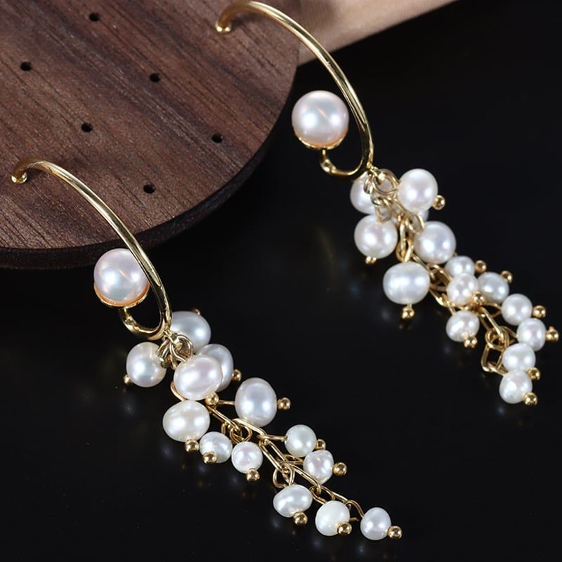 DESIGNER JEWELRY Bông Tai Tua Rua Ngọc Trai Tự Nhiên Chùm Nho Chốt C Thời Trang RUNWAY Sang Trọng MADAME HIEN PEARLS BTT130