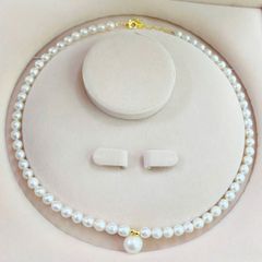 Vòng Cổ Ngọc Trai Gạo oval Tự Nhiên 6-8mm, Mặt Ngọc Tròn Lớn 11-12mm Cao Cấp Khoá Bạc s925 - Ngọc Trai Phú Quốc CG065LTR