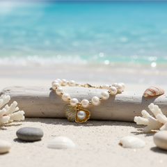 Vòng Tay Ngọc Trai Tự Nhiên Phối Cham Sò Biển Sao Biển Đáng Yêu MADAME HIEN PEARLS VTT111