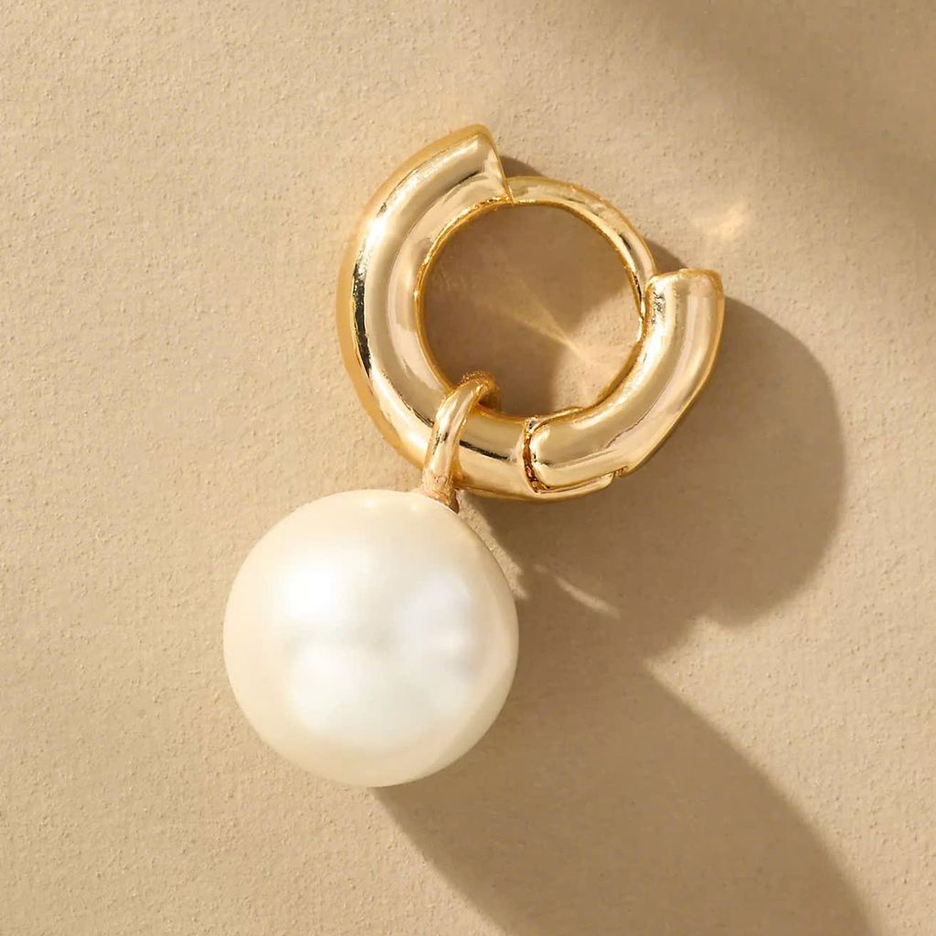 Bông Tai Ngọc Trai Tự Nhiên Mặt Vòng Tròn To Dày Mạ Vàng Thật 14k Đính 1 Hạt Ngọc Trai Tròn 9-10mm Cá Tính BTT135