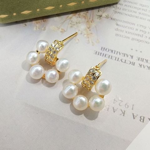 Bông Tai Ngọc Trai Tự Nhiên 5 Hạt Tròn Hoàn Hảo 5A Phối Đá Quý Sang Trọng - Trang Sức Ngọc Trai Phú Quốc Giá Sỉ BTN328