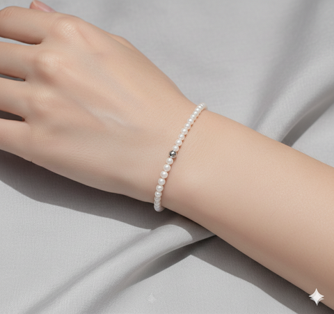 Vòng Tay Ngọc Trai Tự Nhiên Tròn Nhí 2-3mm Khoá Bạc s925 Mặt 1 Hạt Bi Bạc - Lắc Tay Thanh Lịch Phong Cách Hàn Quốc Cho Nữ MADAME HIEN PEARLS Cho Nữ VTT141
