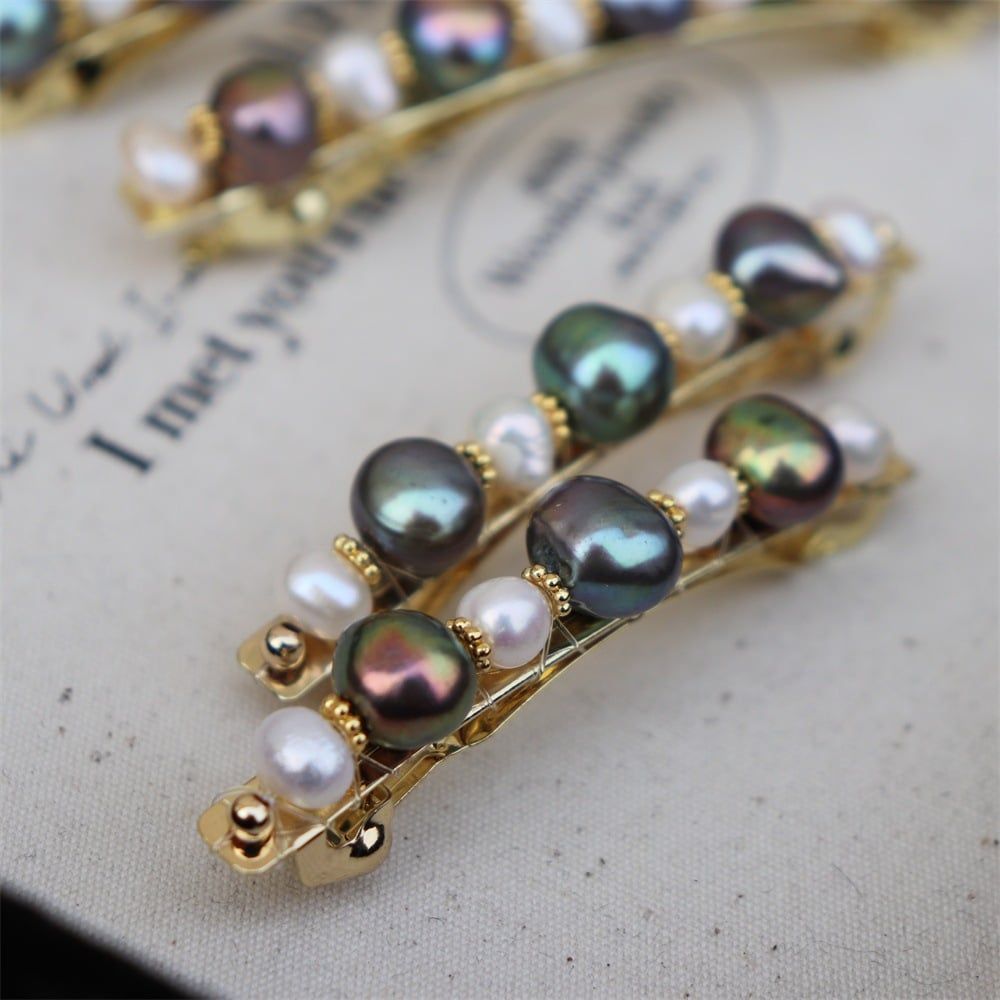Kẹp Tóc Đính Ngọc Trai Thiên Nhiên Cao Cấp Phối Trắng Đen Lạ Mắt Tinh Tế MADAME HIEN PEARLS Cho Nữ PKT027