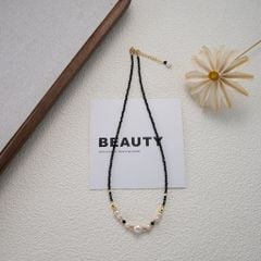 Set Vòng Cổ và Vòng Tay Đá Tourmaline Đen Phối Ngọc Trai Tự Nhiên Trang Sức Thủ Công Thanh Lịch MADAME HIEN PEARLS Nam Nữ BPS001