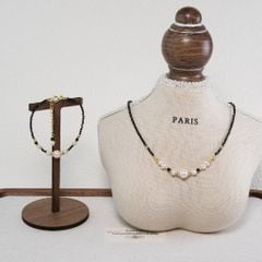Set Vòng Cổ và Vòng Tay Đá Tourmaline Đen Phối Ngọc Trai Tự Nhiên Trang Sức Thủ Công Thanh Lịch MADAME HIEN PEARLS Nam Nữ BPS001