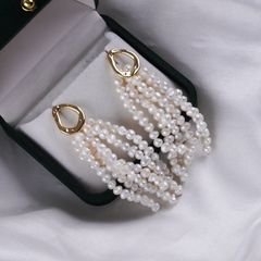 DESIGNER JEWELRY Bông Tai Tua Rua Ngọc Trai Tự Nhiên Chùm 6 Dây Khoá Mạ Vàng 14 Chốt Thời Trang RUNWAY Sang Trọng MADAME HIEN PEARLS BTT134