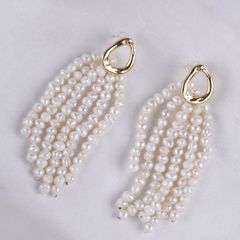 DESIGNER JEWELRY Bông Tai Tua Rua Ngọc Trai Tự Nhiên Chùm 6 Dây Khoá Mạ Vàng 14 Chốt Thời Trang RUNWAY Sang Trọng MADAME HIEN PEARLS BTT134