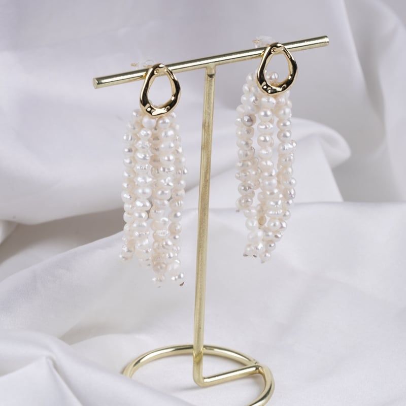 DESIGNER JEWELRY Bông Tai Tua Rua Ngọc Trai Tự Nhiên Chùm 6 Dây Khoá Mạ Vàng 14 Chốt Thời Trang RUNWAY Sang Trọng MADAME HIEN PEARLS BTT134