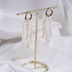 DESIGNER JEWELRY Bông Tai Tua Rua Ngọc Trai Tự Nhiên Chùm 6 Dây Khoá Mạ Vàng 14 Chốt Thời Trang RUNWAY Sang Trọng MADAME HIEN PEARLS BTT134