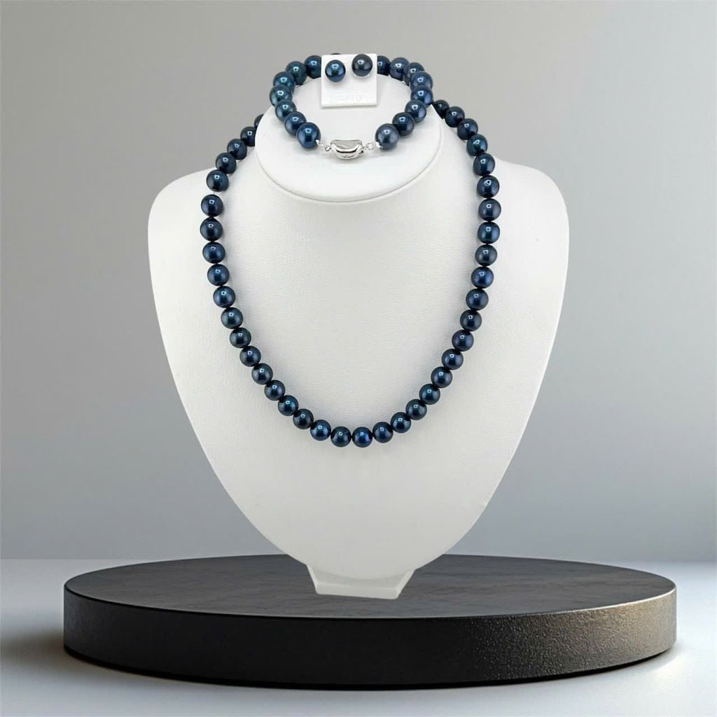 [Kèm Kiểm Định] Bộ Set Trang Sức VIP Ngọc Trai Đen Lông Công Tự Nhiên 9-11mm Gồm Vòng cổ, Vòng Tay, Bông tai Ngọc Trai MADAME HIEN PEARLS SCT046