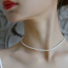 Vòng Cổ Ngọc Trai Nhí Tự Nhiên 2-3mm Khoá Bạc s925 Khoá Đính Hạt Trai Tua Rua Hạt Gạo Đáng Yêu - Ngọc trai Giá Sỉ Phú Quốc Thanh Lịch MADAME HIEN PEARLS CG084