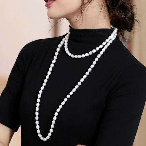 Vòng Cổ Ngọc Trai Tự Nhiên Dài 160cm Hạt Gạo Tối Giản Nhiều Kiểu Đeo MADAME HIEN PEARLS Cho Nữ CG069 Hạt Đẹp AAA