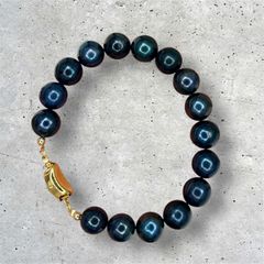 Vòng Tay VIP Ngọc Trai Đen Lông Công Tự Nhiên 9-10mm Khoá Bạc Mạ Vàng Sang Trọng MADAME HIEN PEARLS VTT139