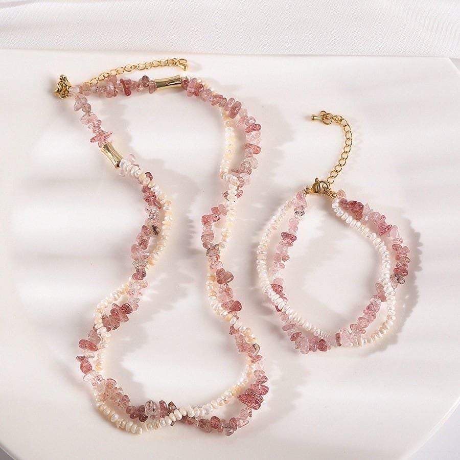 Vòng Tay Ngọc Trai Baroque Tự Nhiên Xoắn Dây Pha Lê Dâu Nhí Đáng Yêu MADAME HIEN PEARLS Unisex Nam Nữ VTB086