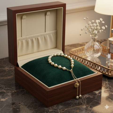 Vòng Tay Ngọc Trai Baroque Tự Nhiên Phối Bi Khoá Dây Rua Tua Sliding Clasp Freesize MADAME HIEN PEARLS Unisex Nam Nữ VTB088