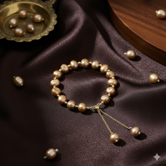 Vòng Tay Ngọc Trai Baroque Tự Nhiên Phối Bi Khoá Dây Rua Tua Sliding Clasp Freesize MADAME HIEN PEARLS Unisex Nam Nữ VTB088