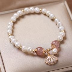 Vòng Tay Ngọc Trai Tự Nhiên Phối Hạt Cham Cẩm Thạch Dâu Tây Tua Rua Sò Biển MADAME HIEN PEARLS VTT084
