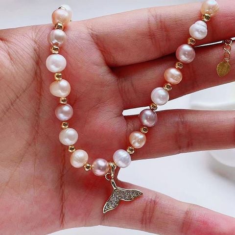 Vòng Tay Ngọc Trai Tự Nhiên Phối Bi Mặt Đính Đuôi Cá Đáng Yêu MADAME HIEN PEARL Cho Nữ VTT127
