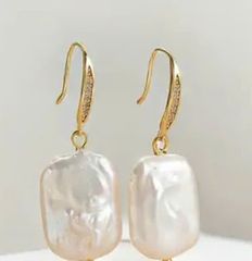Bông tai Ngọc Trai Tua Rua Hạt Baroque Tự Nhiên Hình Học Chữ Nhật Mặt Nụ MADAME HIEN PEARLS BTB065