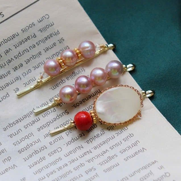 Kẹp Tóc Đính 4 Hạt Ngọc Trai Baroque Thiên Nhiên Cao Cấp MADAME HIEN PEARLS Cho Nữ PKT021