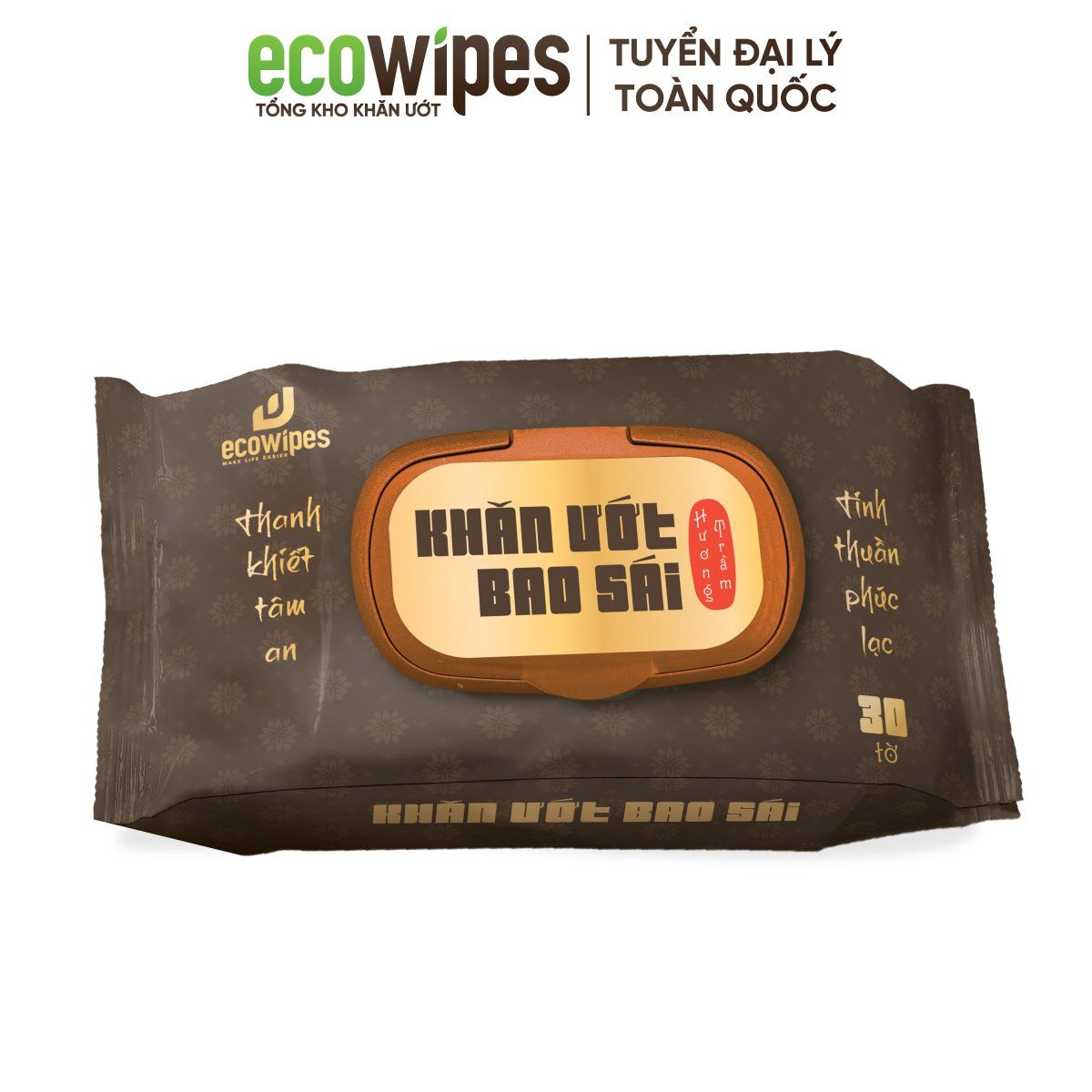  Khăn Ướt Bao Sái EcoWipes Gói 30 Tờ 