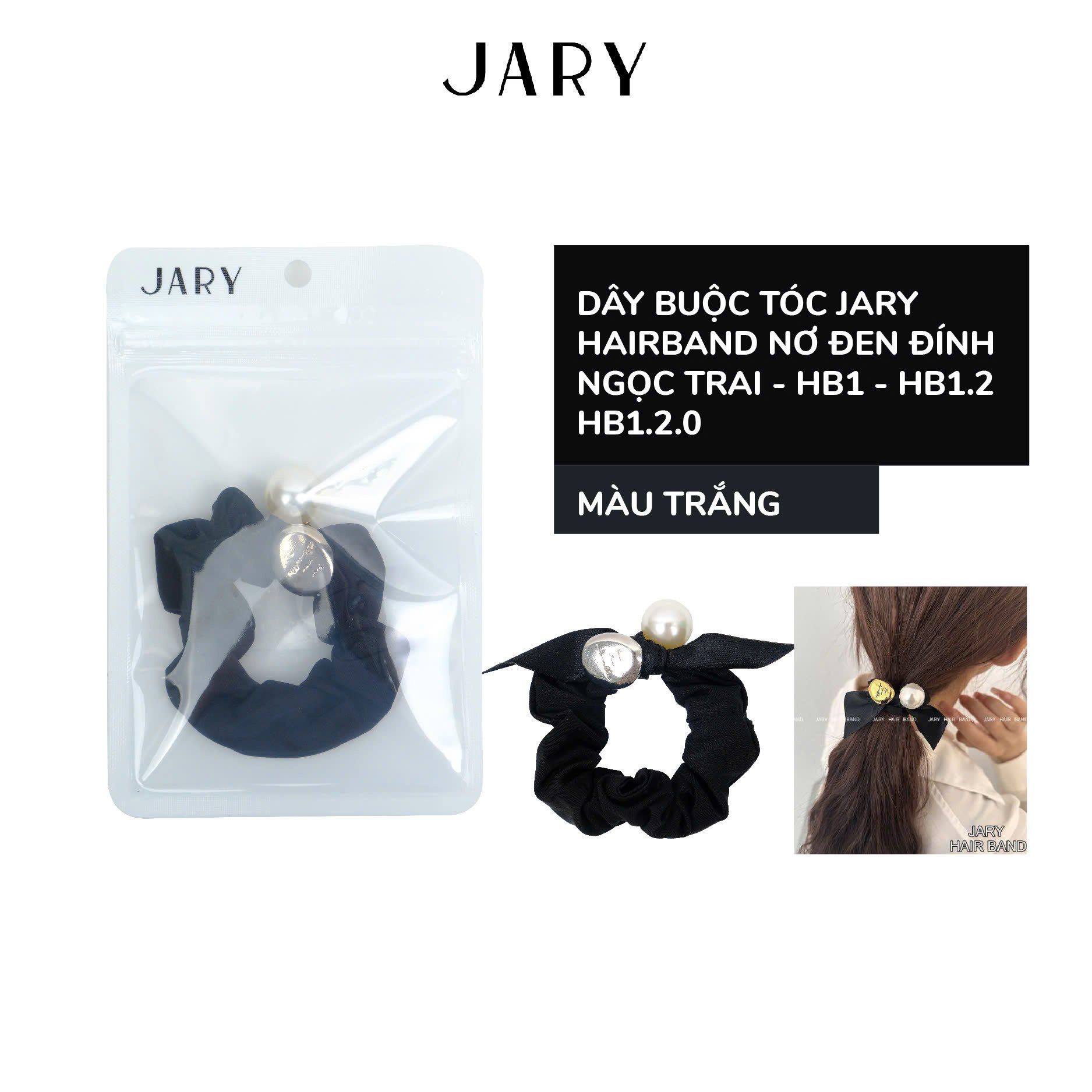 DÂY BUỘC TÓC JARY HAIRBAND NƠ ĐEN ĐÍNH NGỌC TRAI - HB1 - HB1.2 - HB1.2.0 - MÀU TRẮNG