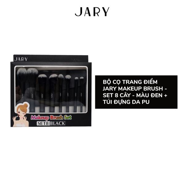BỘ CỌ TRANG ĐIỂM JARY MAKEUP BRUSH - SET 8 CÂY - MÀU ĐEN + TÚI ĐỰNG DA PU