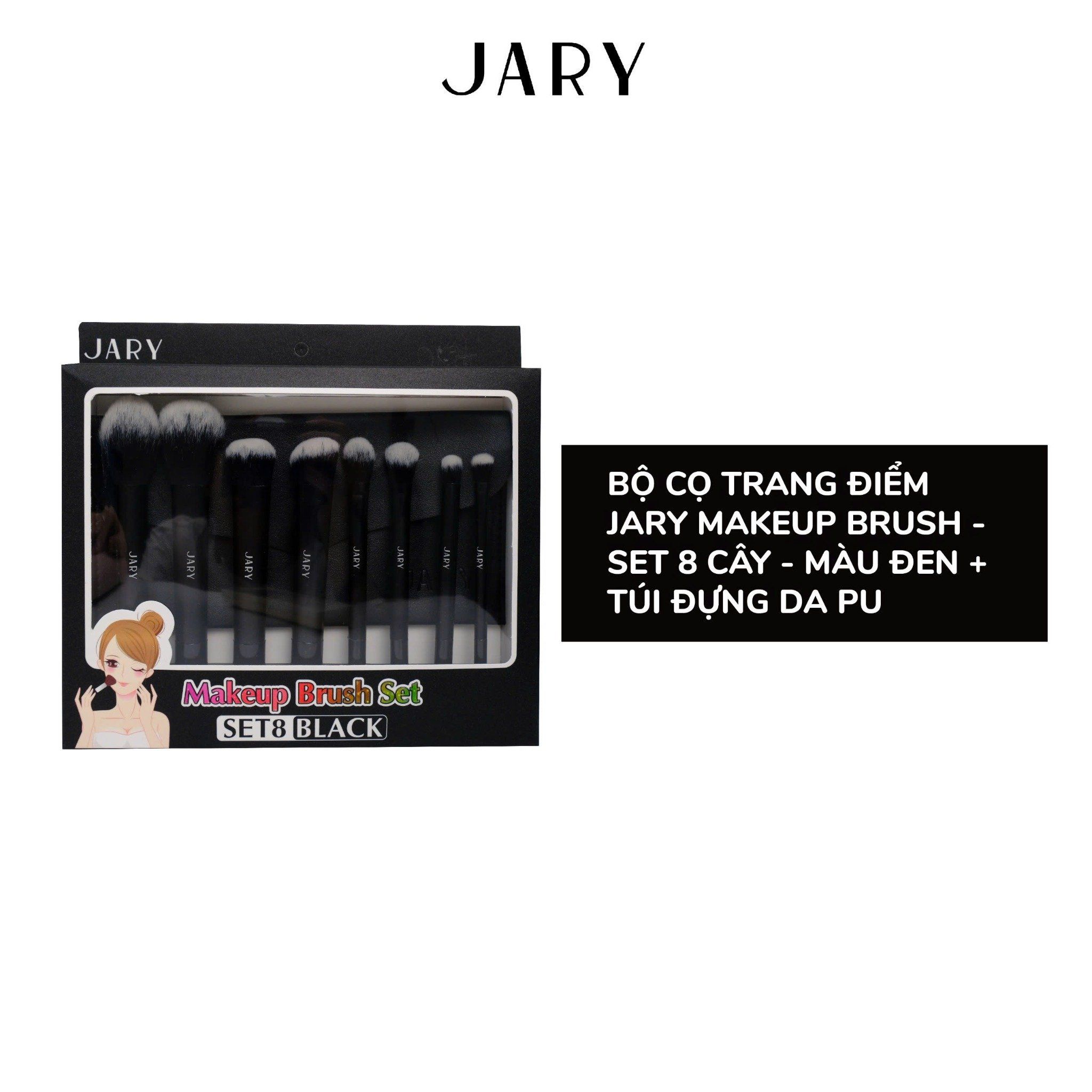 BỘ CỌ TRANG ĐIỂM JARY MAKEUP BRUSH - SET 8 CÂY - MÀU ĐEN + TÚI ĐỰNG DA PU