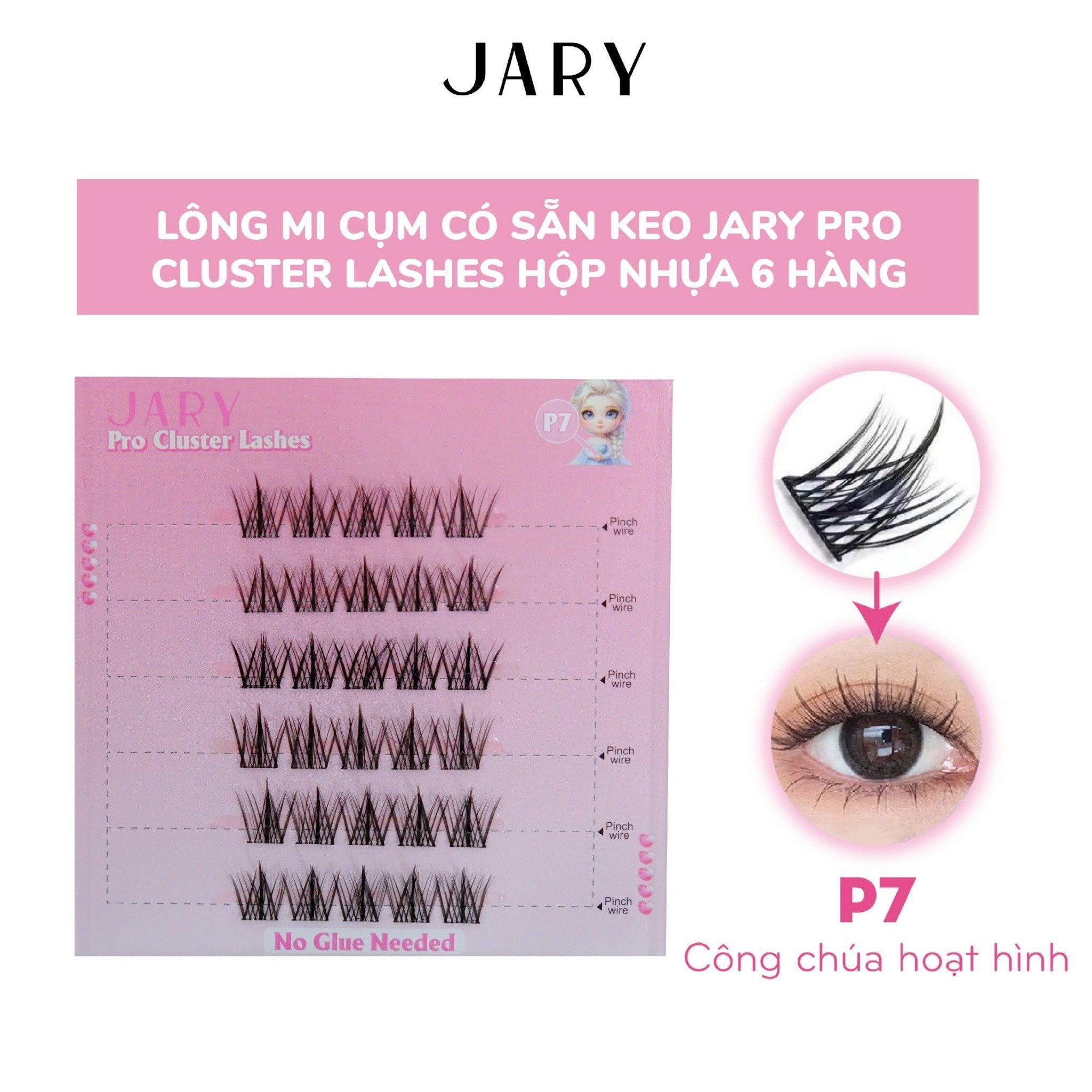 LÔNG MI CỤM CÓ SẴN KEO JARY PRO CLUSTER LASHES HỘP NHỰA 6 HÀNG - P7 CÔNG CHÚA HOẠT HÌNH - KHÔNG HỘP