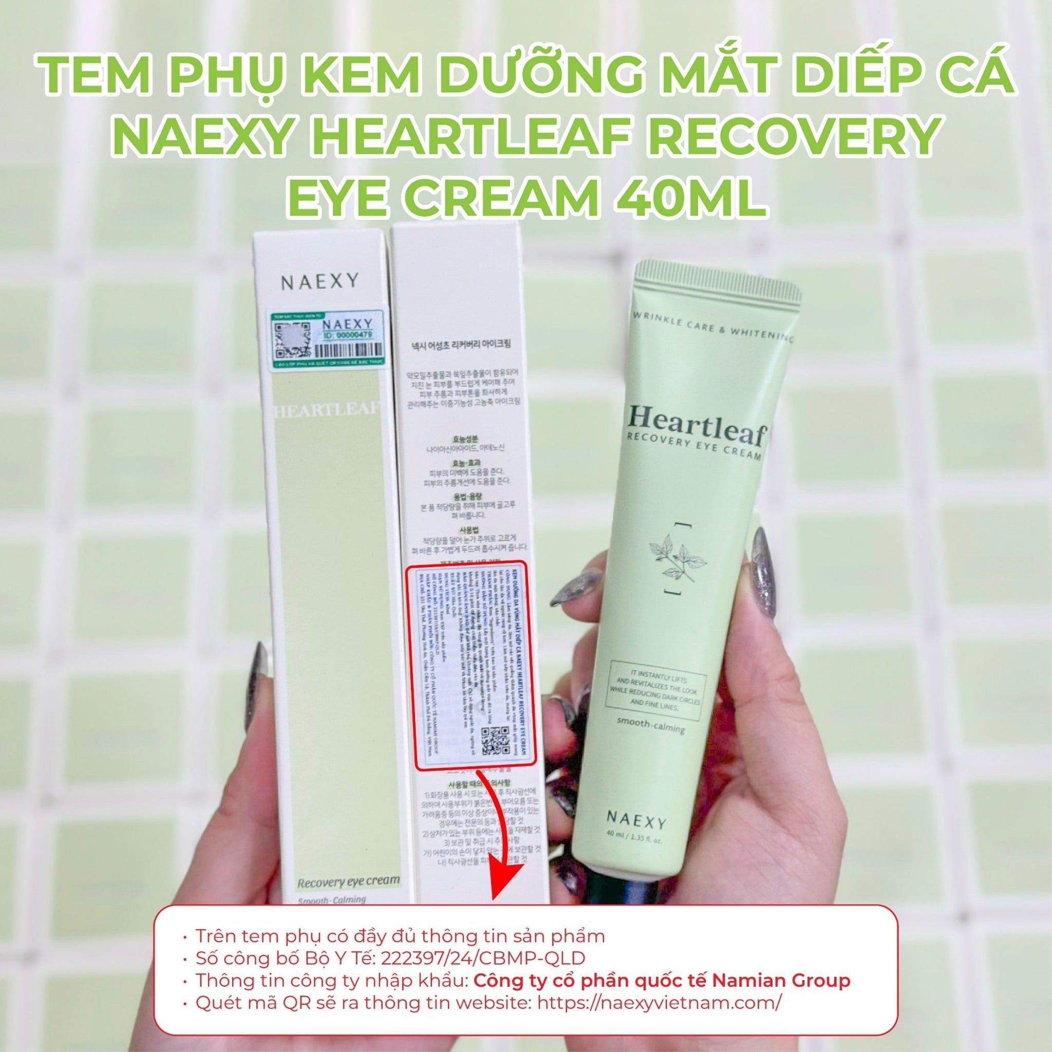 KEM DƯỠNG MẮT DIẾP CÁ NAEXY HEARTLEAF RECOVERY EYE CREAM 40ML