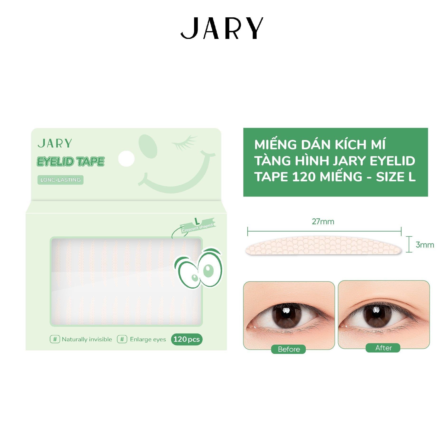 MIẾNG DÁN KÍCH MÍ TÀNG HÌNH JARY EYELID TAPE 120 MIẾNG - SIZE L