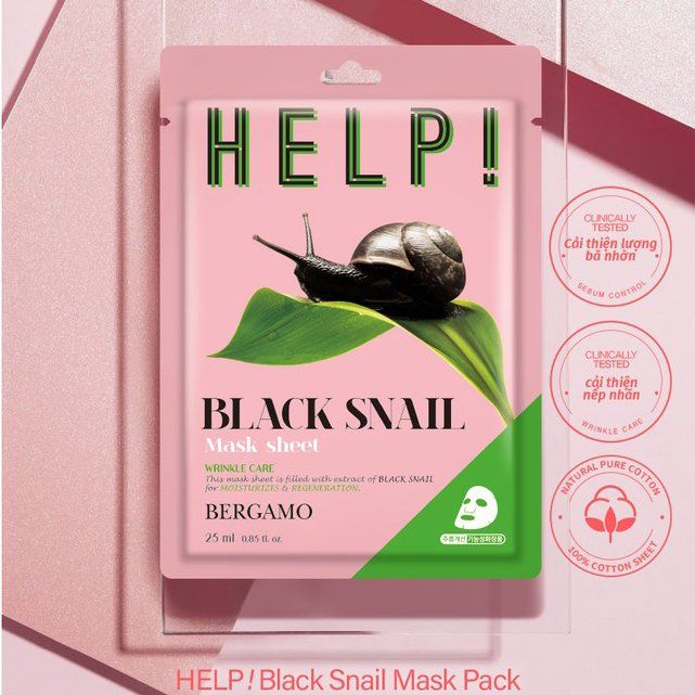 MẶT NẠ BERGAMO HELP MASK PACK BLACK SNAIL - ỐC SÊN ĐEN