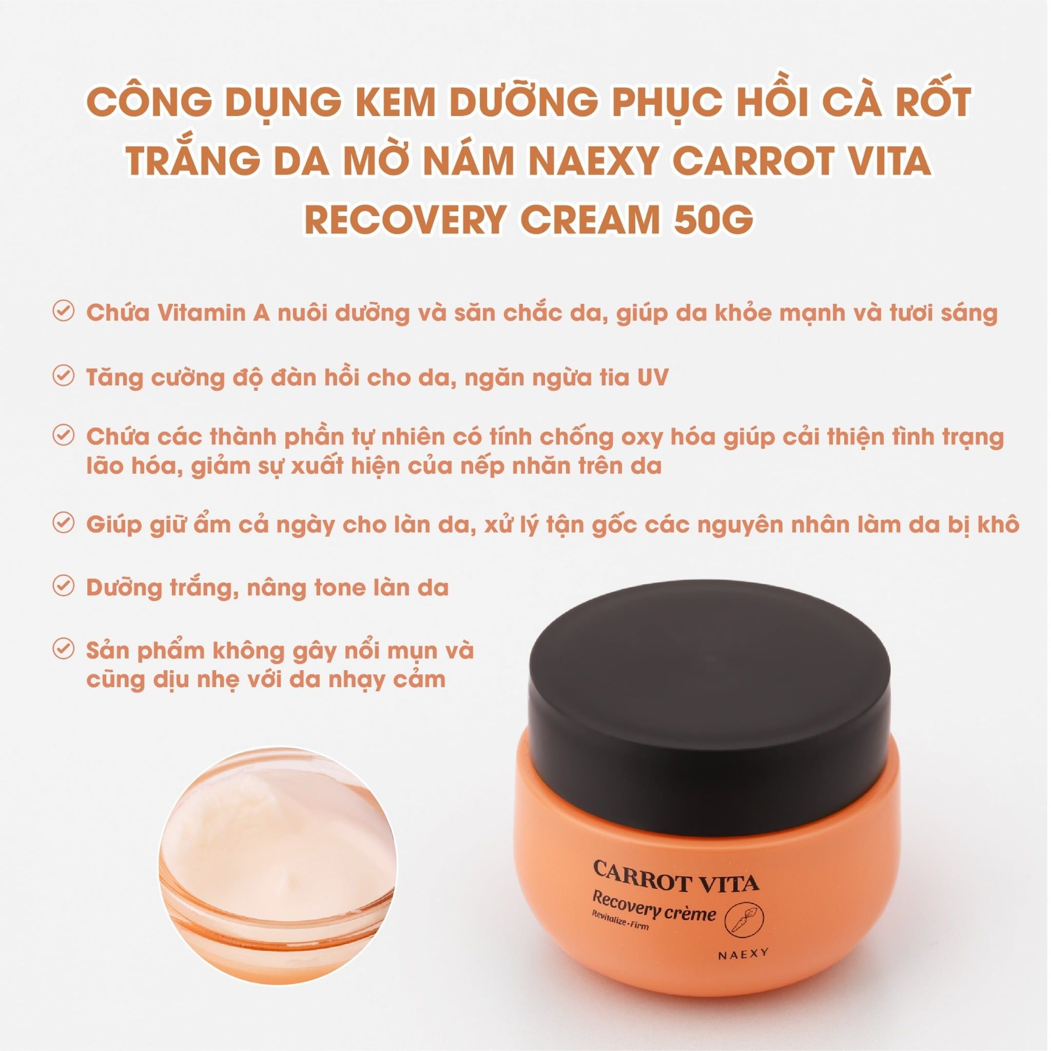 KEM DƯỠNG HỖ TRỢ PHỤC HỒI CÀ RỐT HỖ TRỢ SÁNG DA NAEXY CARROT VITA RECOVERY CREAM 50G