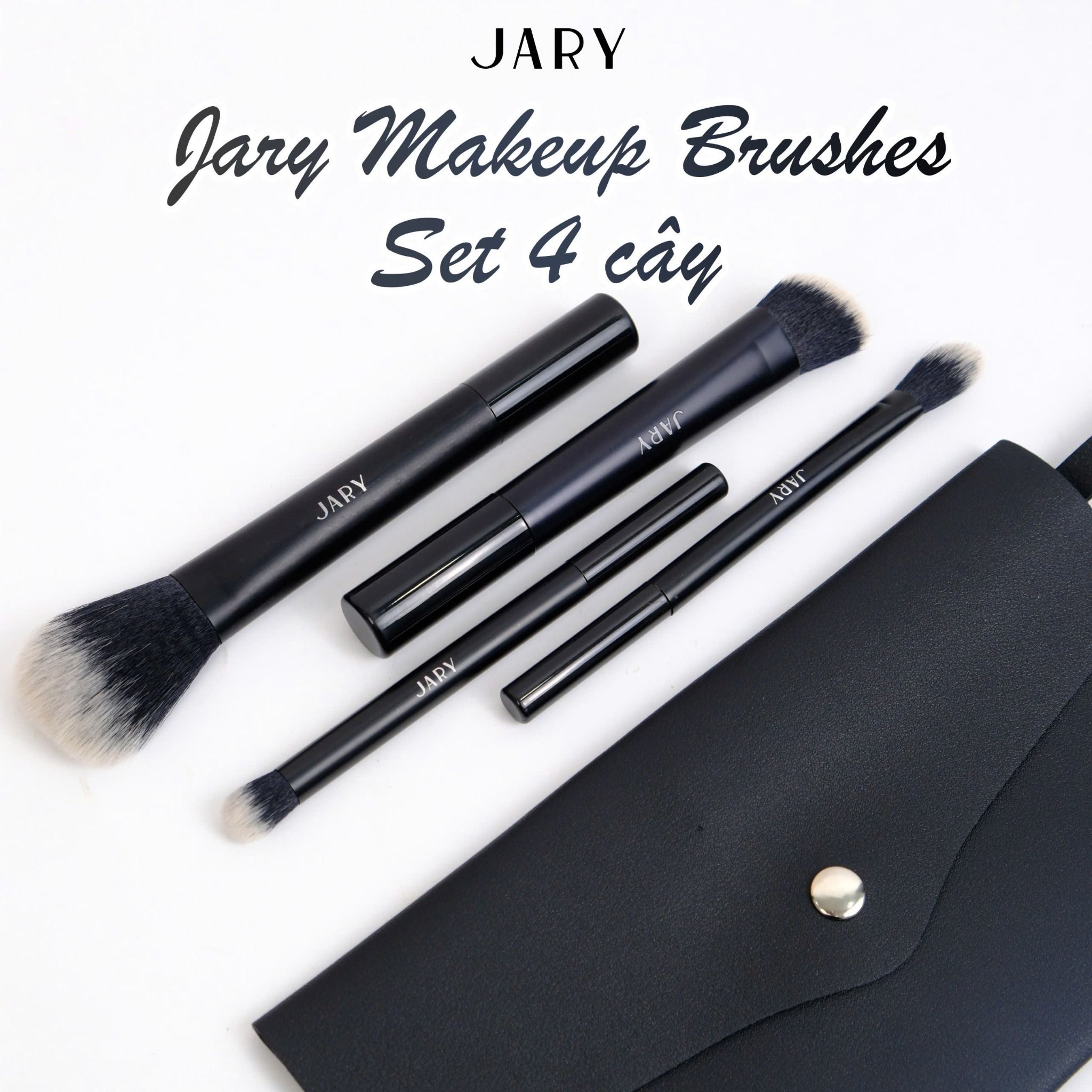 BỘ CỌ TRANG ĐIỂM JARY MAKEUP BRUSH - SET 4 CÂY - MÀU ĐEN + TÚI ĐỰNG DA PU