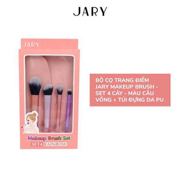 BỘ CỌ TRANG ĐIỂM JARY MAKEUP BRUSH - SET 4 CÂY - MÀU CẦU VỒNG + TÚI ĐỰNG DA PU