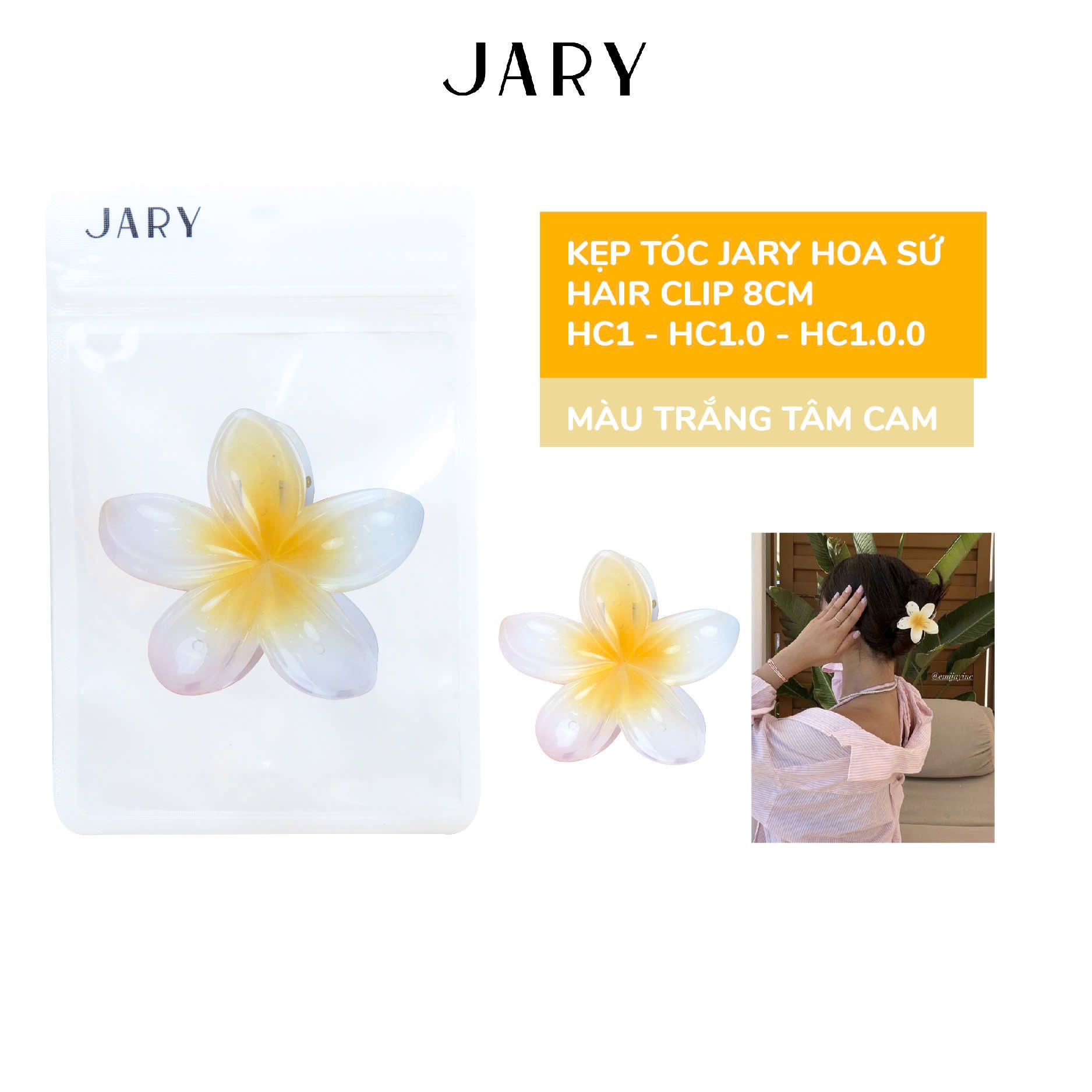 KẸP TÓC HOA SỨ NHỰA JARY HAIR CLIP - HC1 - HC1.0 - HC1.0.0 - MÀU TRẮNG TÂM VÀNG - 8CM
