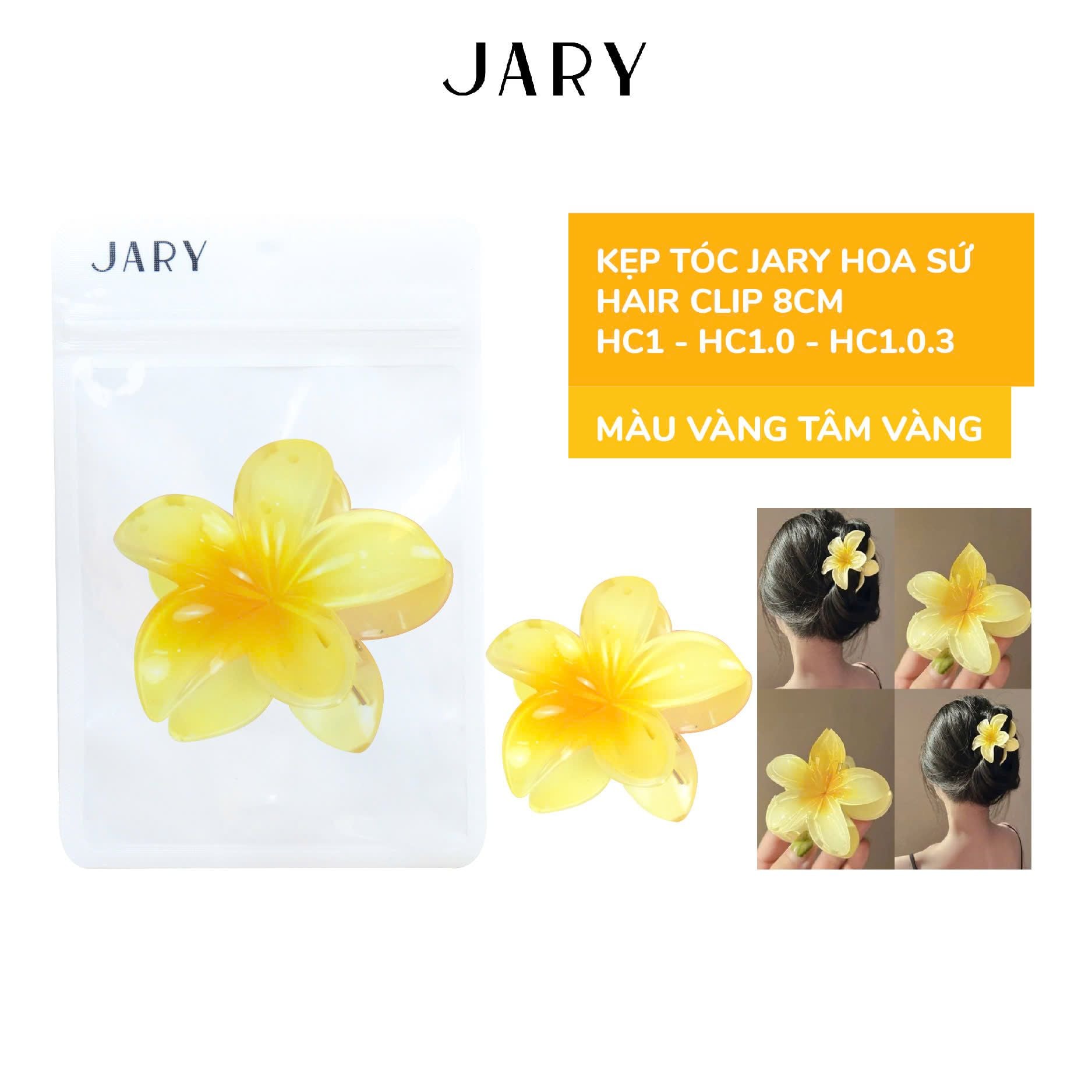 KẸP TÓC HOA SỨ NHỰA JARY HAIR CLIP - HC1 - HC1.0 - HC1.0.3 - MÀU VÀNG TÂM VÀNG - 8CM