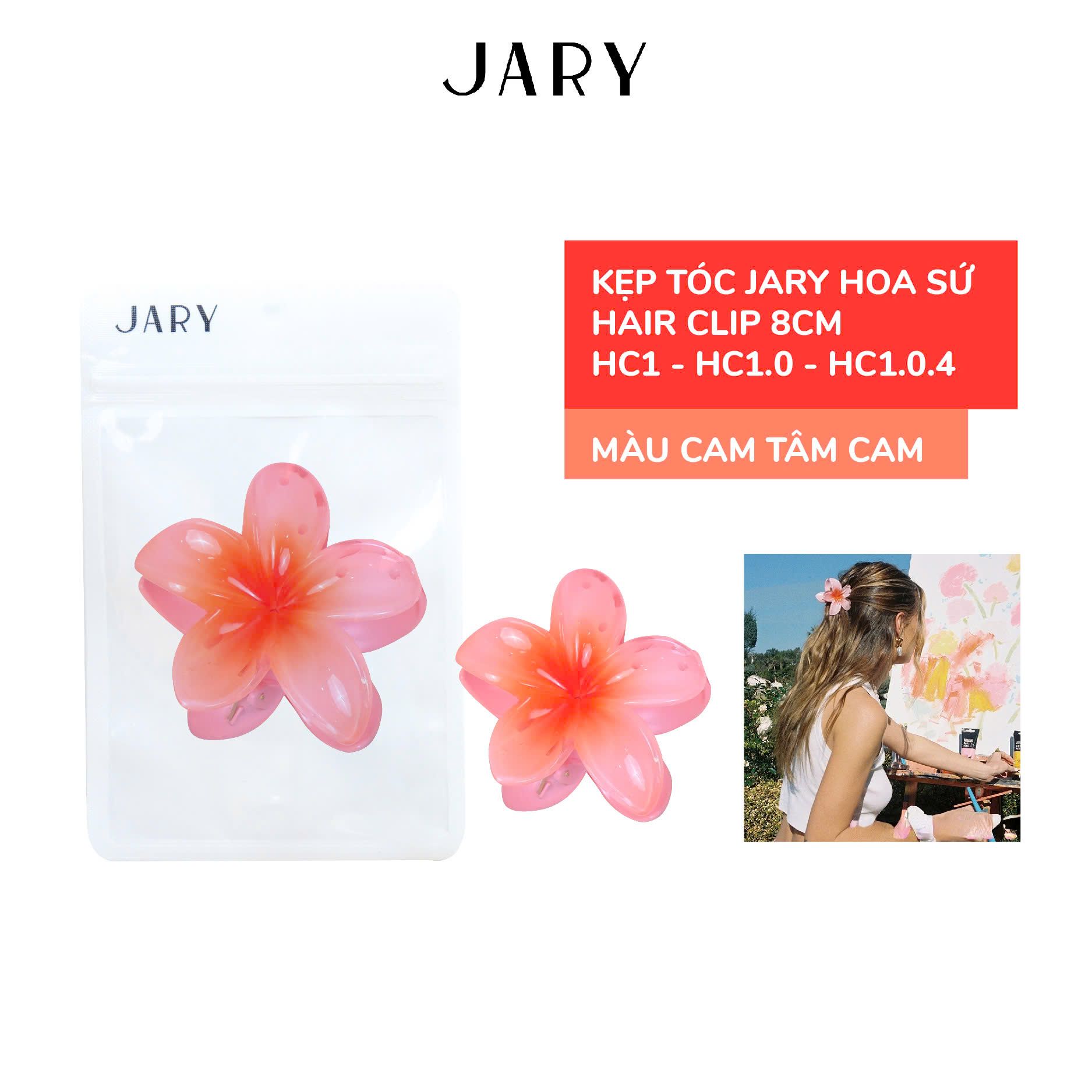 KẸP TÓC HOA SỨ NHỰA JARY HAIR CLIP - HC1 - HC1.0 - HC1.0.4 - MÀU CAM TÂM CAM - 8CM