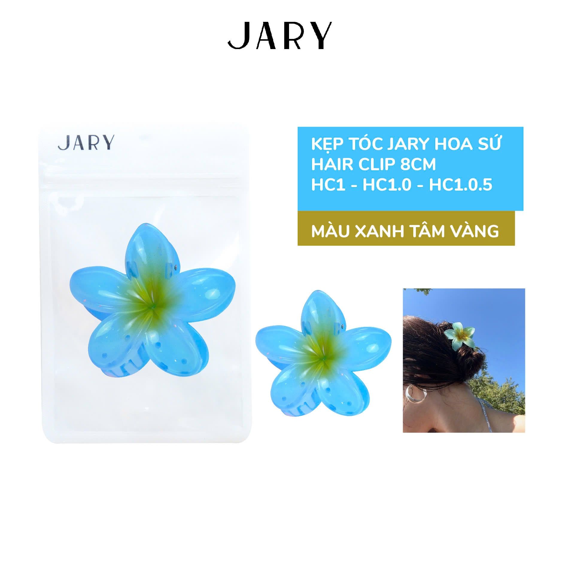 KẸP TÓC HOA SỨ NHỰA JARY HAIR CLIP - HC1 - HC1.0 - HC1.0.5 - MÀU XANH TÂM VÀNG - 8CM