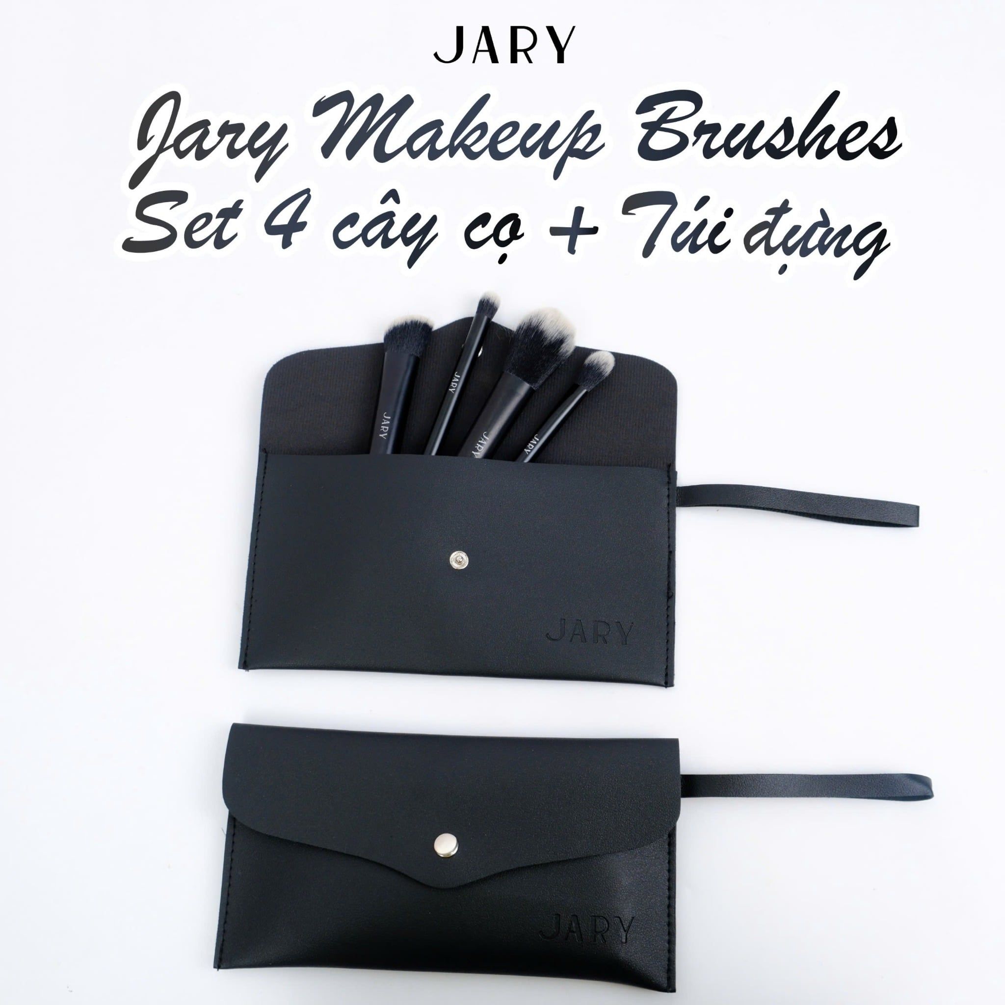 BỘ CỌ TRANG ĐIỂM JARY MAKEUP BRUSH - SET 4 CÂY - MÀU ĐEN + TÚI ĐỰNG DA PU