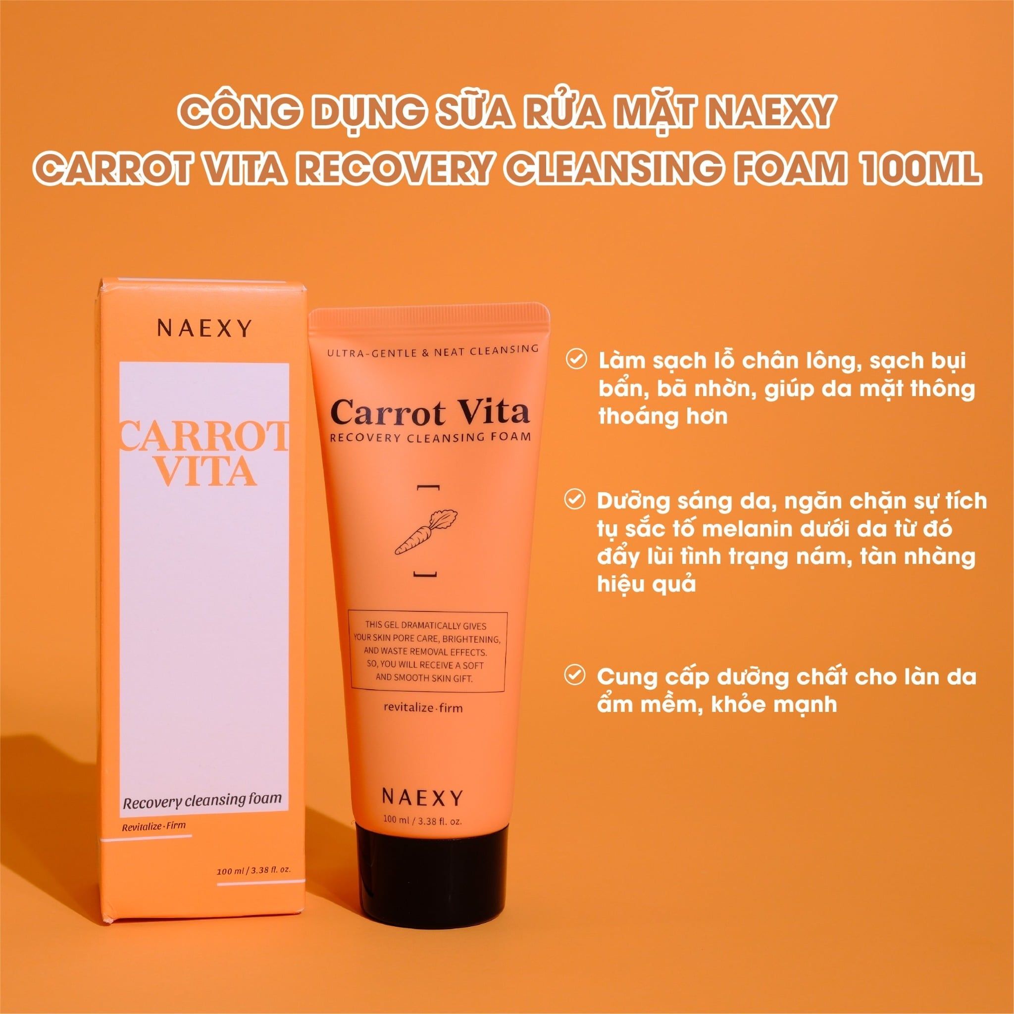 SỮA RỬA MẶT CÀ RỐT NAEXY CARROT VITA RECOVERY CLEANSING FOAM 100ML