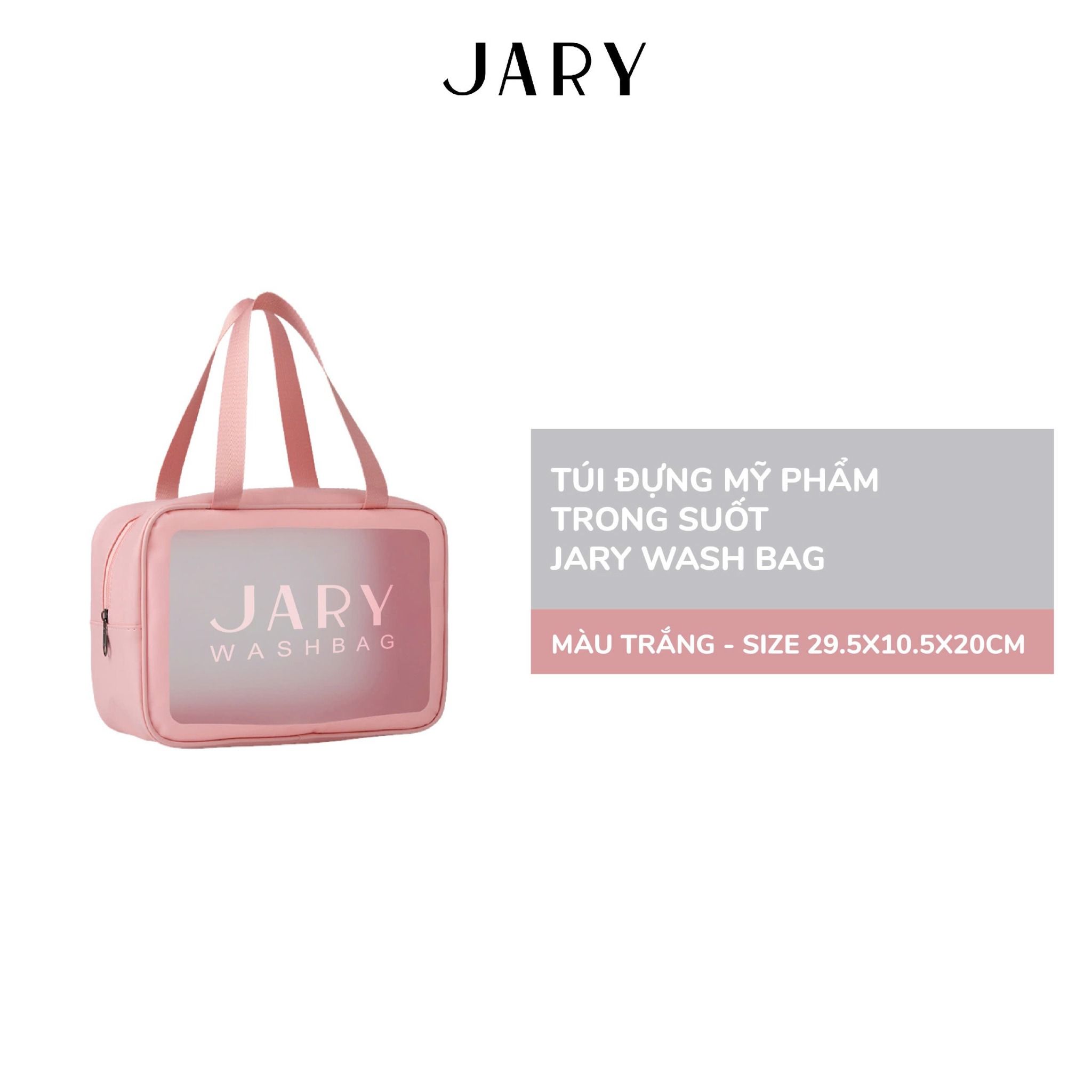 TÚI ĐỰNG MỸ PHẨM TRONG SUỐT JARY WASH BAG - MÀU HỒNG - SIZE 29.5X10.5X20