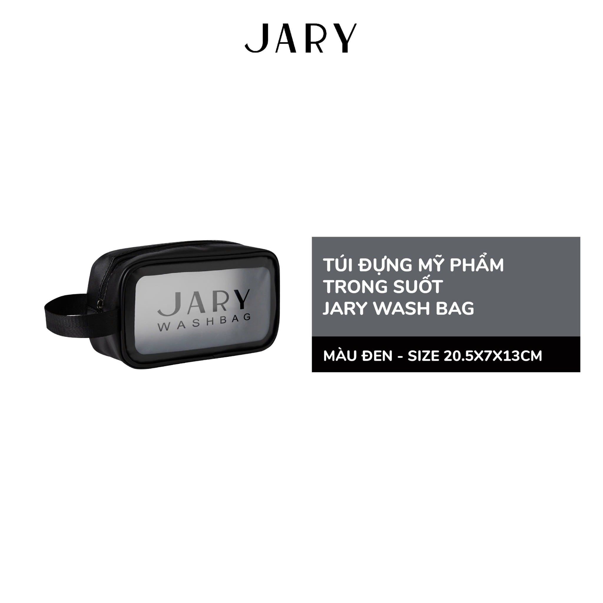 TÚI ĐỰNG MỸ PHẨM TRONG SUỐT JARY WASH BAG - MÀU ĐEN - SIZE S